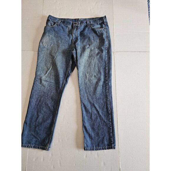 Carhartt Men 40X30 Blue Traditional Fit Work Denim Jeans Pants Medium Wash Chore - Picture 11 of 12